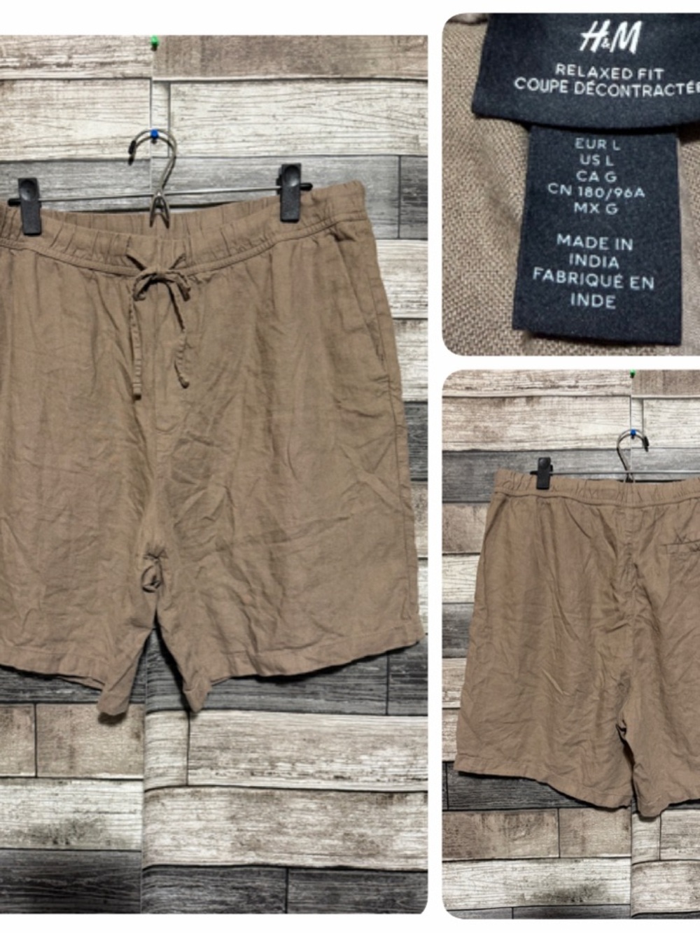 H&M Relaxed Fit Linen Blend Shorts Men’s L Brown (Inseam 7) Drawstring